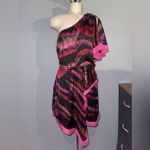 2B Bebe One Shoulder Dress in Black and Pink woman’s size medium Y2k 2000s